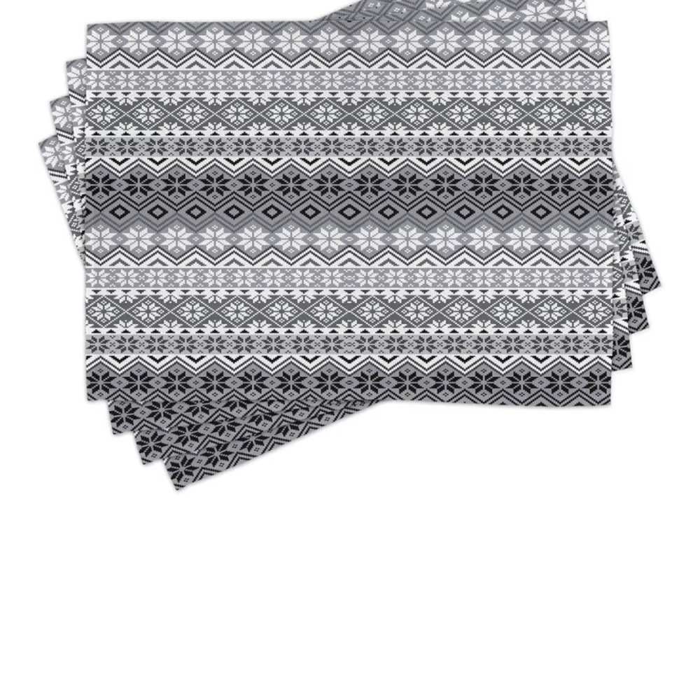 Ambesonne Grey & White Scandinavian Nordic Snowflake Knit Pattern Placemats